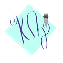 Teal square with cursive letters K and Z